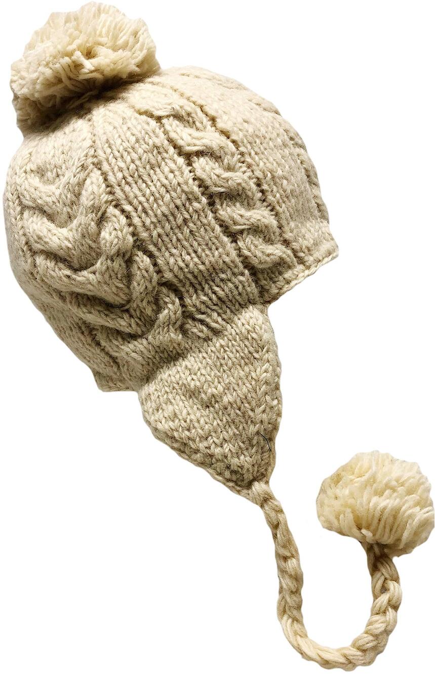 1483 Nepal Hand Knit Sherpa Hat with Ear Flaps, Trapper Ski Heavy Wool